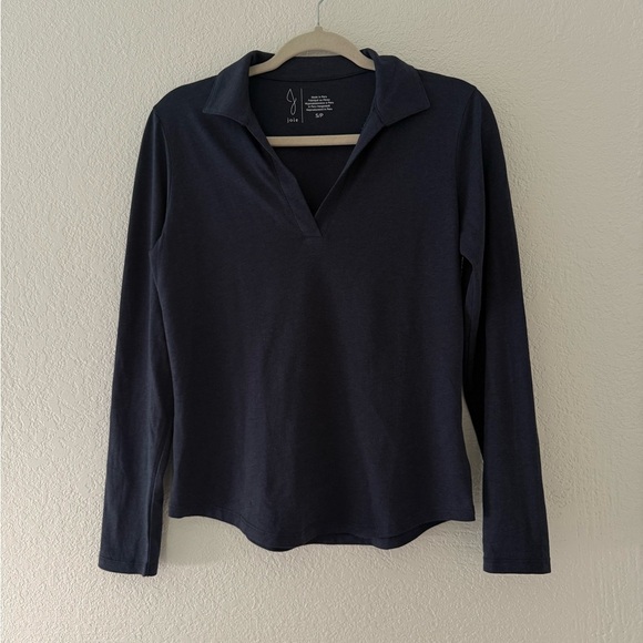 Joie Women's Basic Polo Navy Long Sleeve Top Split V-neck Size Small - Picture 2 of 8